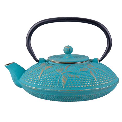 8000ML CAST IRON TEA POT -BUTTERFLY TURQ/GOLD