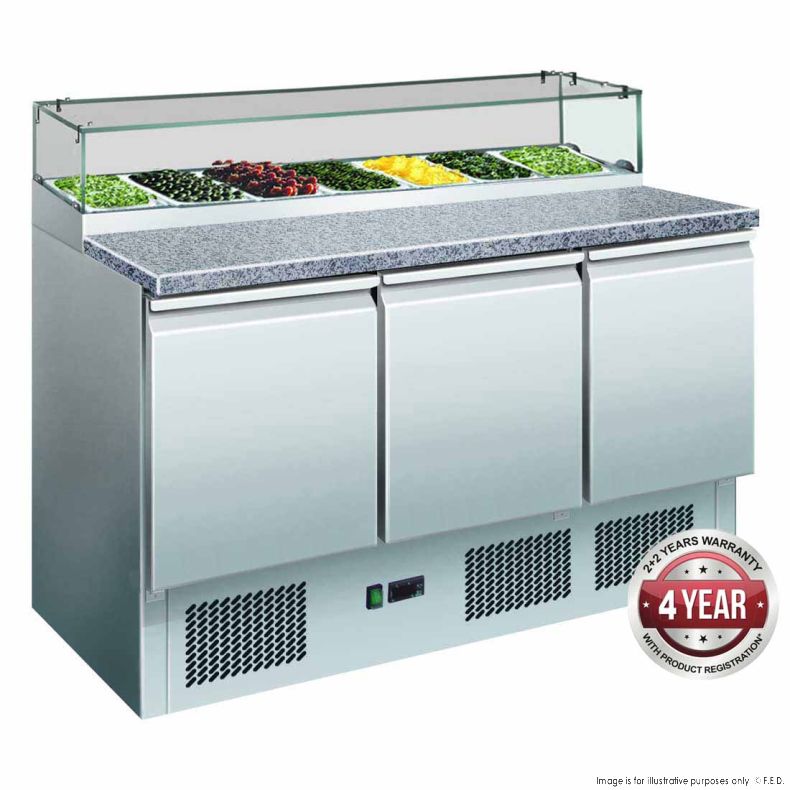 3 DOOR SALAD MARBLE PREP TOP 444LTR