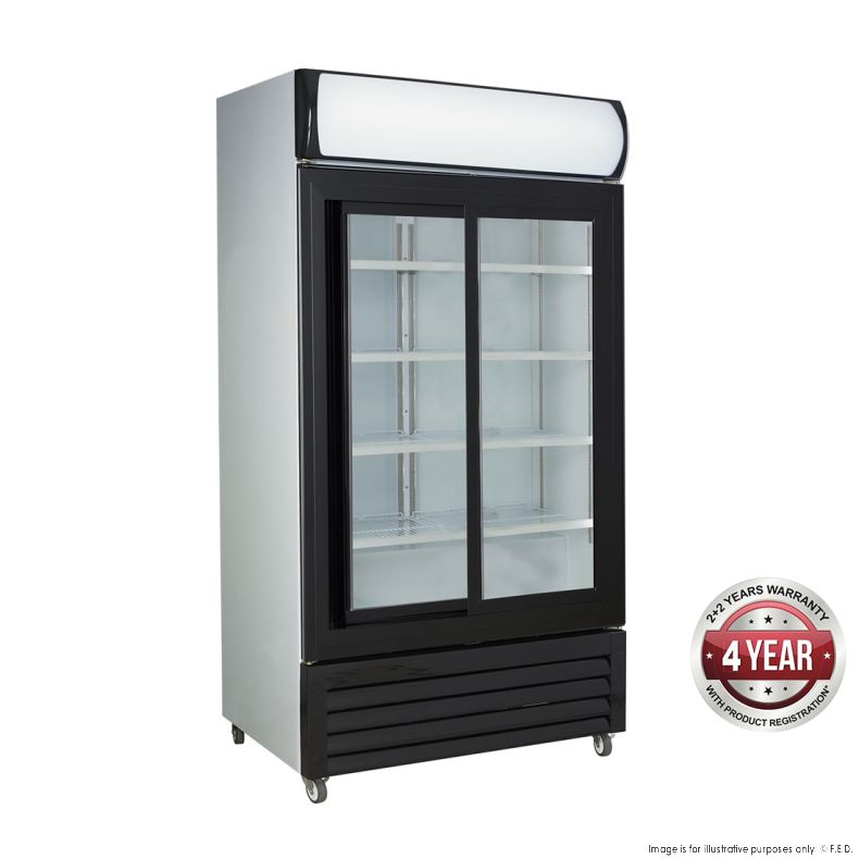 LARGE BLACK SLIDING 2 DOOR GLASS DRINK FRIDGE